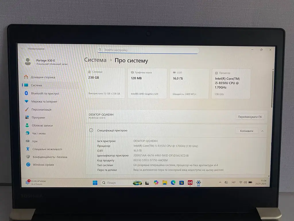 Ноутбук Toshiba PORTEGE X30-E 13.3" (i5-8350U / 16GB / SSD 256GB / 1920x1080 IPS) #2 Refurbished - фото 5