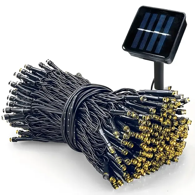 Гірлянда нитка на сонячній батареї 1500 LED 150 м чорний дріт жовтий - фото 2