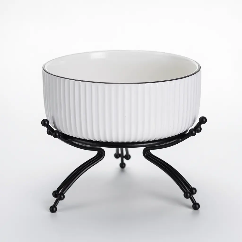 Салатник порцеляновий на металевій підставці Ø16 (см) тарілка для салату салатниця Чорний Yiwu LB-1568B - фото 2