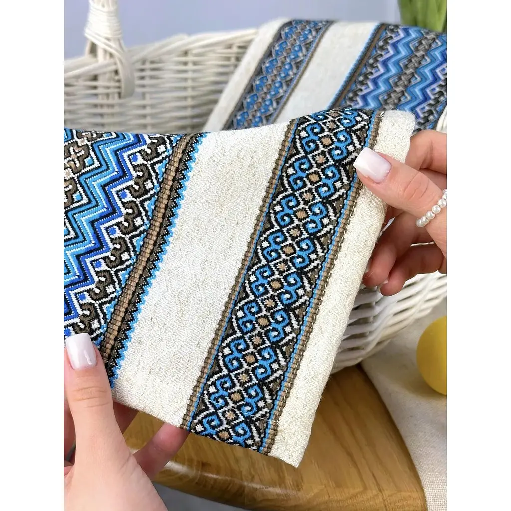 Пасхальное полотенце льняное для корзины Рандеву 70х30 см Синий - фото 4