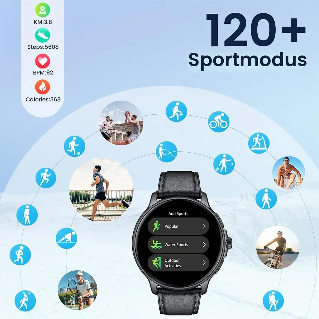 Смарт-годинник чоловічий 1.43" AMOLED з Bluetooth-дзвінками, пульсометром, SpO2, IP68 та 120+ спортивними режимами - фото 2
