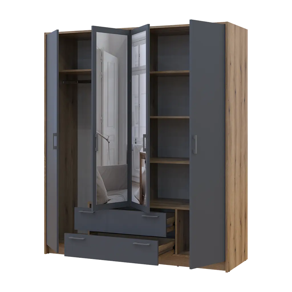 Шафа для одягу Doros Ронді з дзеркалом Дуб Артизан/Графіт 4ДСП 160х52х195 (80737826) - фото 3