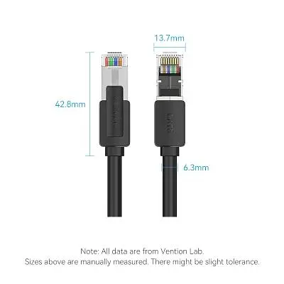 Патч-корд 8м, S/FTP cat 8 RJ-45 black Vention (IKKBK) - фото 10