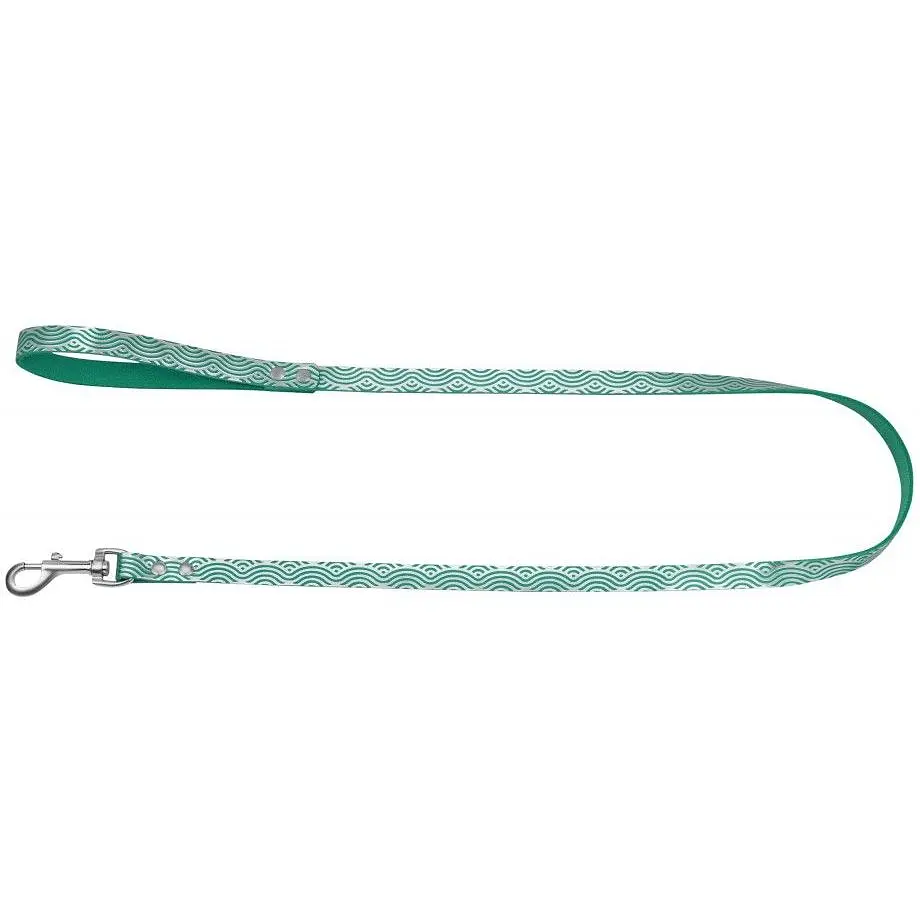 Поводок для собак BronzeDog Barksi Classic кожаный с серебряным тиснением Волна S 120х1 см бирюзовый - фото 2