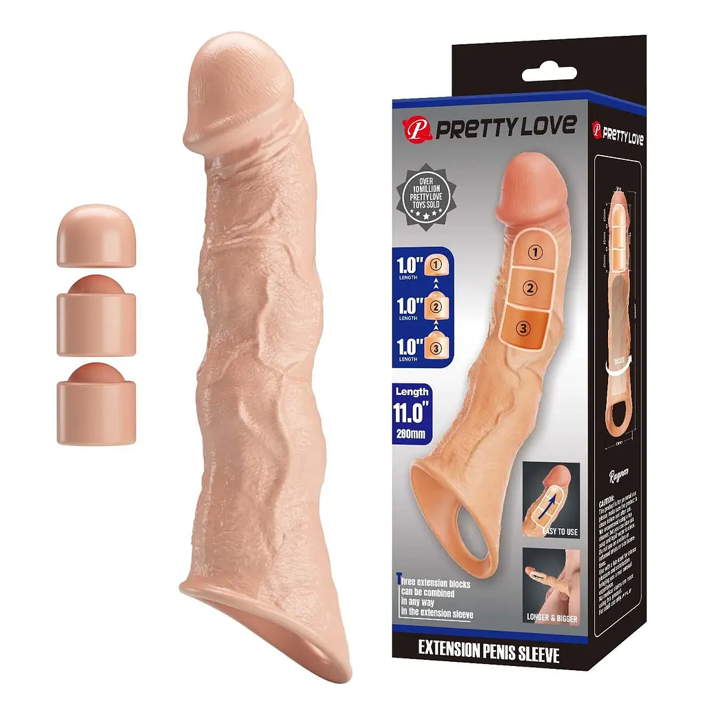 Насадка на пеніс Pretty Love Extension Penis Sleeve Blocks, 28 см (тілесний)