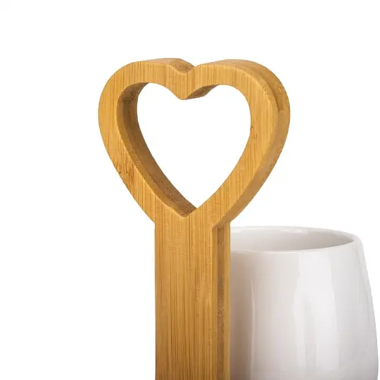 Набір чашок Elisey Дует з бамбуковою підставкою 230 мл 17 см (9184-007)       - фото 4