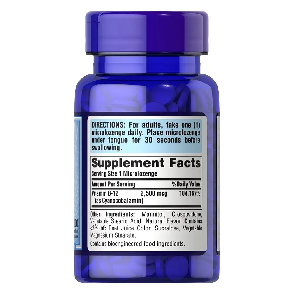 Вітаміни та мінерали Puritan's Pride Vitamin B-12 2500 mcg Sublingual, 100 мікро льодяників - фото 2