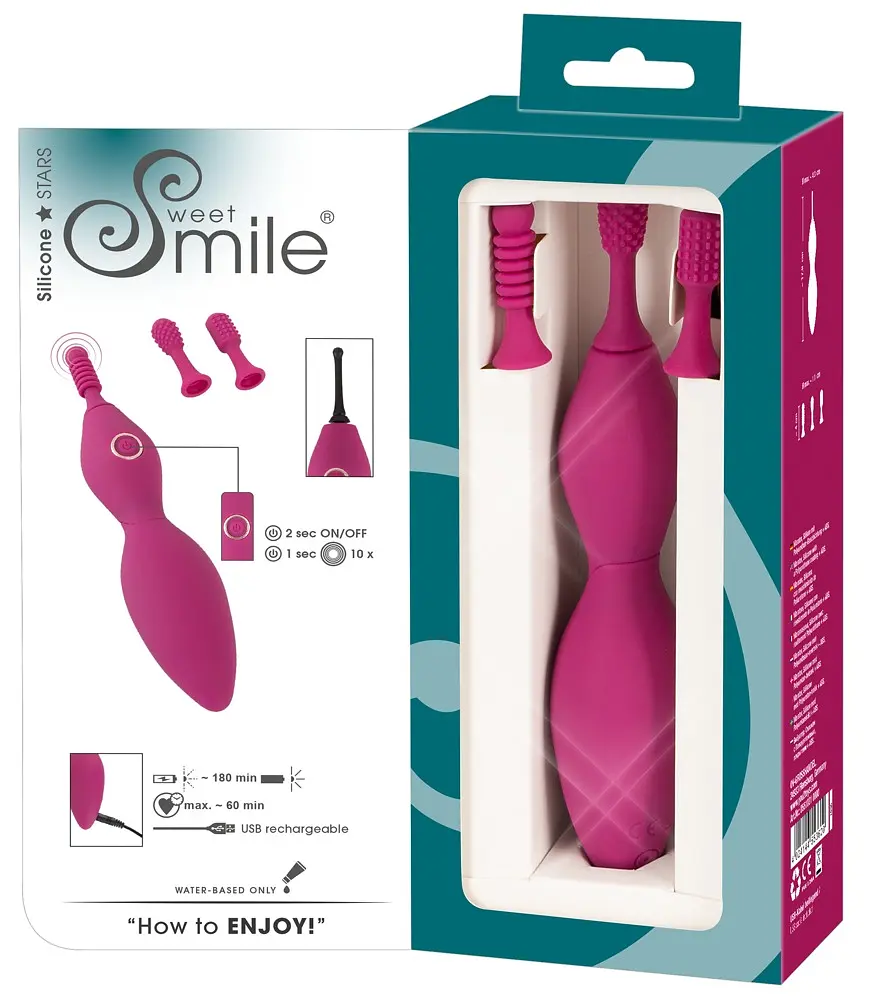 Кліторальний вібратор Sweet Smile Spot Vibrator With 3 Tips 17.9 см рожевий - фото 11