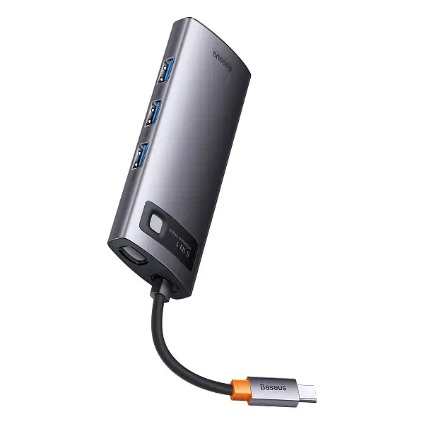 Хаб Baseus Metal Gleam Series 6-in-1 Type-C HUB Type-C to USB3.0*3+PD*1+SD/TF*1 WKWG030213 Grey - фото 5