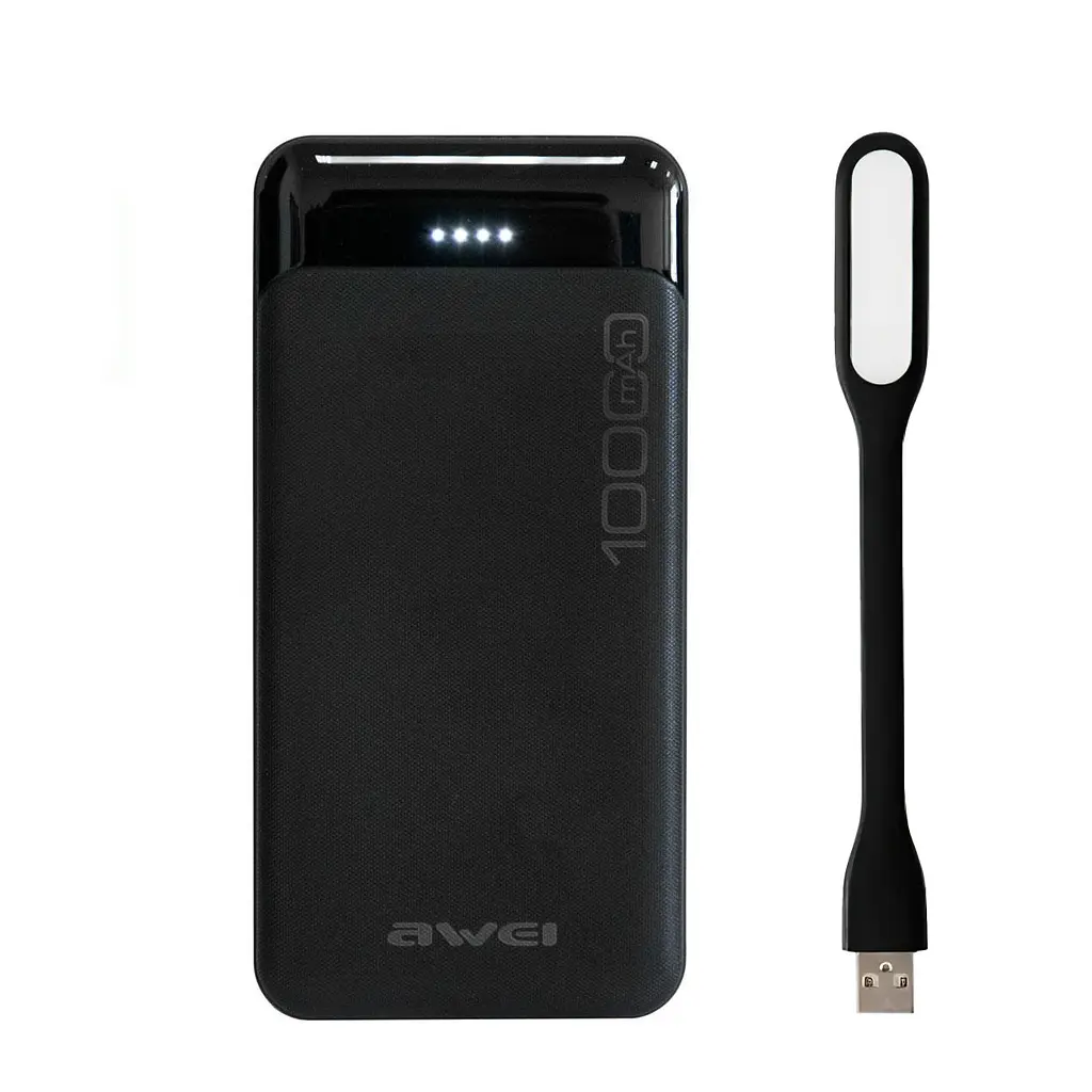 Powerbank для телефону повербанк чорний 10000mAh Awei P37K та USB ліхтарик для ноутбука 1.2W - фото 9