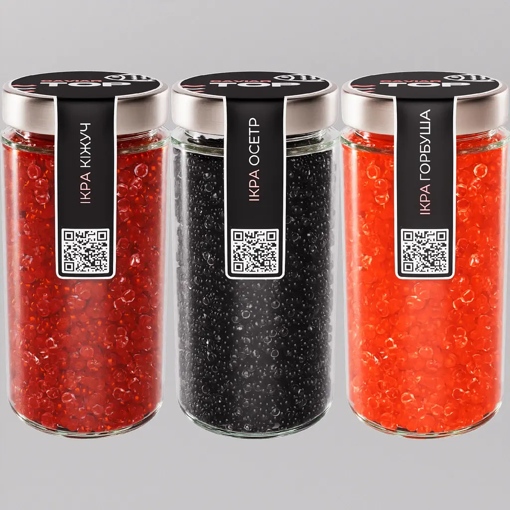Ікра "Горбуша+Кіжуч+Осетр" CapsFood імітована в Банці 500+500+500 г