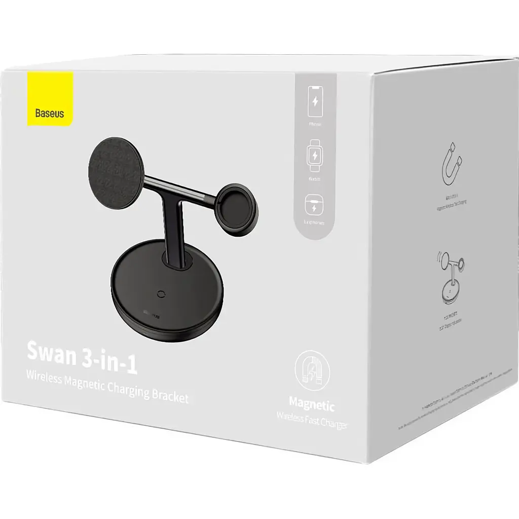 Беспроводное зарядное устройство Baseus Swan 3in1 Wireless Magnetic Charging Bracket 20W Black (WXTE000101) [122153] - фото 9
