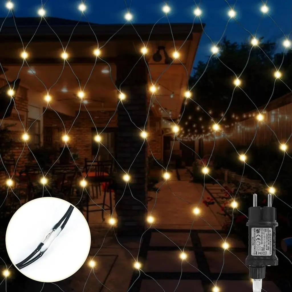 Gresonic 104 LED 1 м x 1,2 м Світло Сітчаста фіранка гірлянда Fairy Lights Тепле біле декоративне світло Для внутрішнього - фото 4