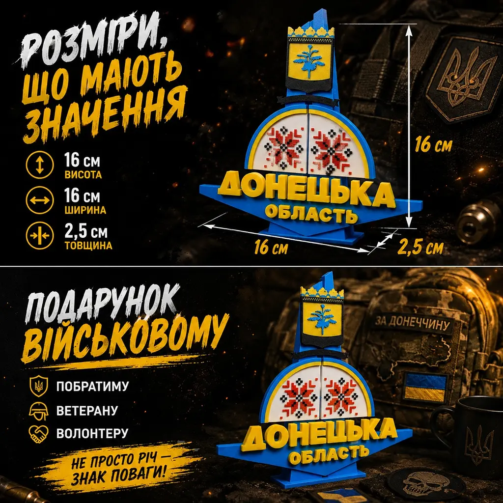 Подарункова стела «Донецька область» для військового, ветерана, волонтера — патріотичний сувенір на пам’ять - фото 2