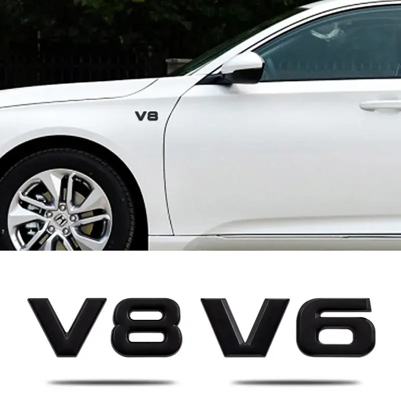 Емблема напис V 8 75х32 мм Чорна роздільна на скотчі метал (Завод) - фото 2