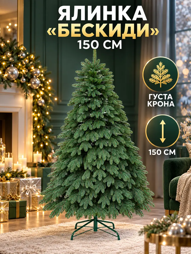 Лита штучна ялинка YaLINKA ШЗ15 Бескиди 150 см на металевій підставці, зелена (49676454) - фото 2
