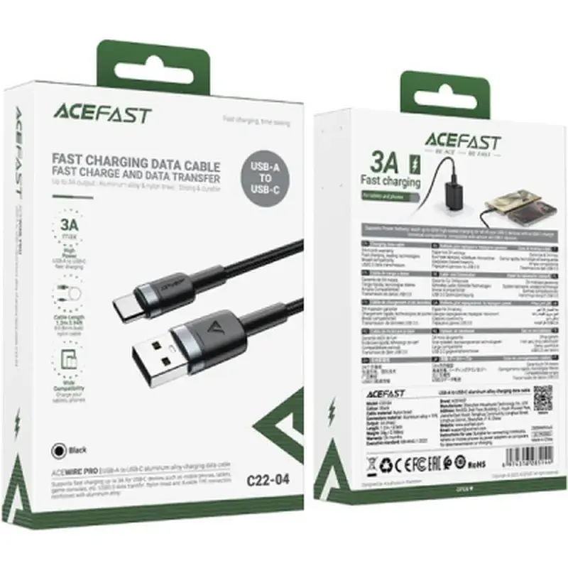Дата кабель USB 2.0 AM to USB-C 1.2m 60W black Acefast (6974316285144) - фото 4