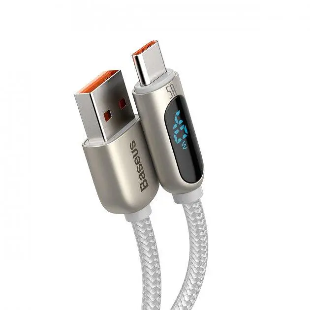 Кабель Baseus Display Fast Charging Cable USB to Type-C 5A 1m CATSK-02 White - фото 3