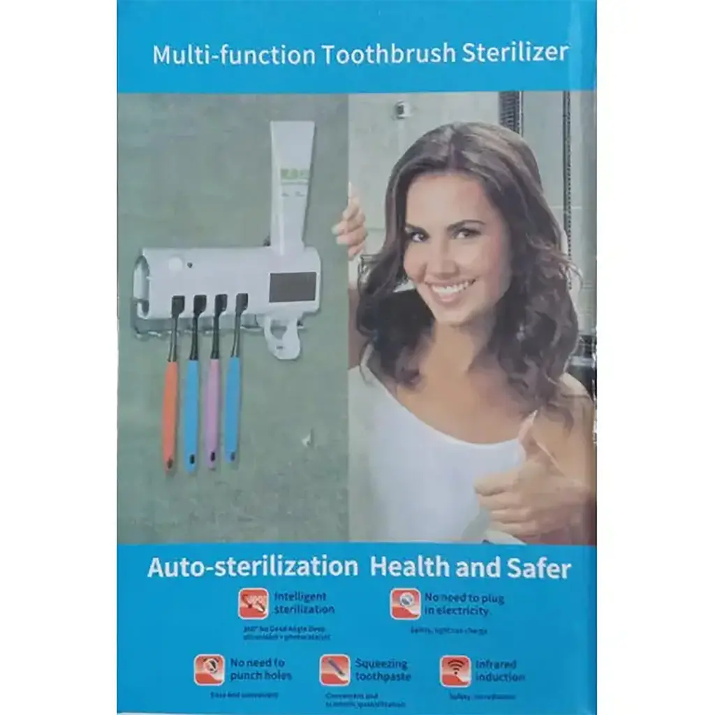 Стерилізатор тримач для зубних щіток на 4 секції з дозатором Multi-function Toothbrush Sterilizer UV, Yu Xin Білий 85810 - фото 9