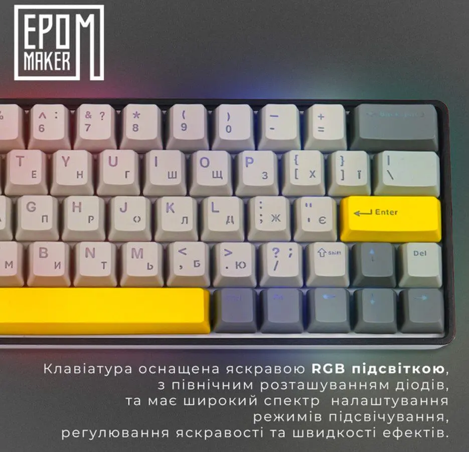 Клавіатура ігрова механічна бездротова EPOMAKER EP-64-BM Black 2.4G/BT/USB RGB Mulan Switch Linear - фото 10