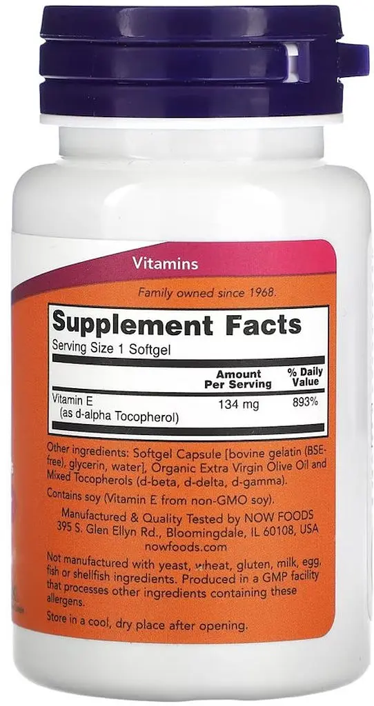 Витамин Е NOW Vitamin E-200 with Mixed Tocopherols, 100 капсул - фото 2