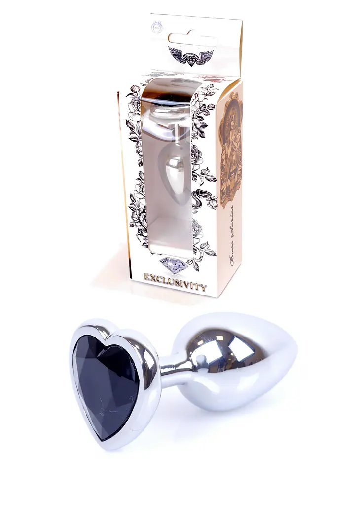 Анальная пробка B - Series HeavyFun Jewellery Silver Heart Plug, черное сердце Boss Series 64-00047 103412 - фото 1