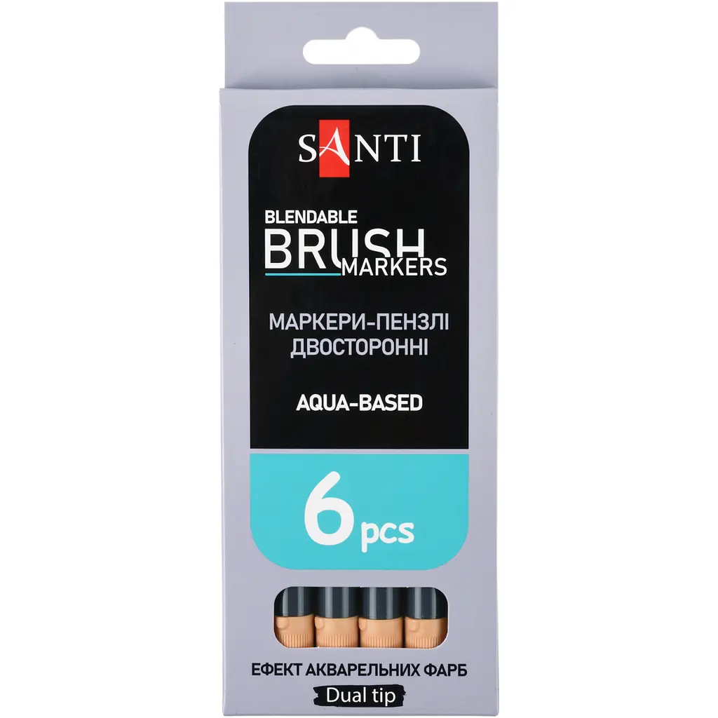 Маркер акварельний Santi Brush Marker SWB-28 пісочний двосторонній 6 шт. (391084) - фото 4