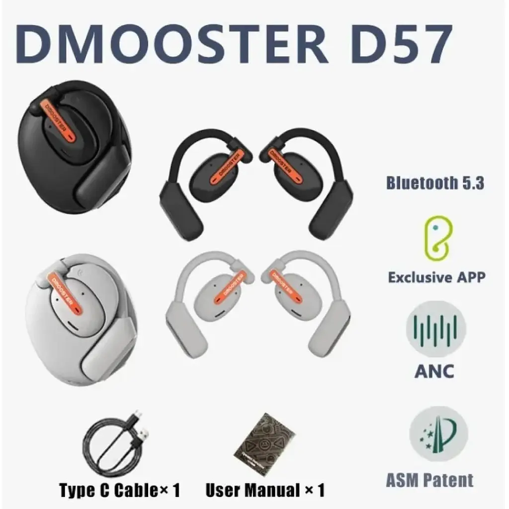 Навушники D Mooster D57 OWS ENC Bluetooth Чорні - фото 3