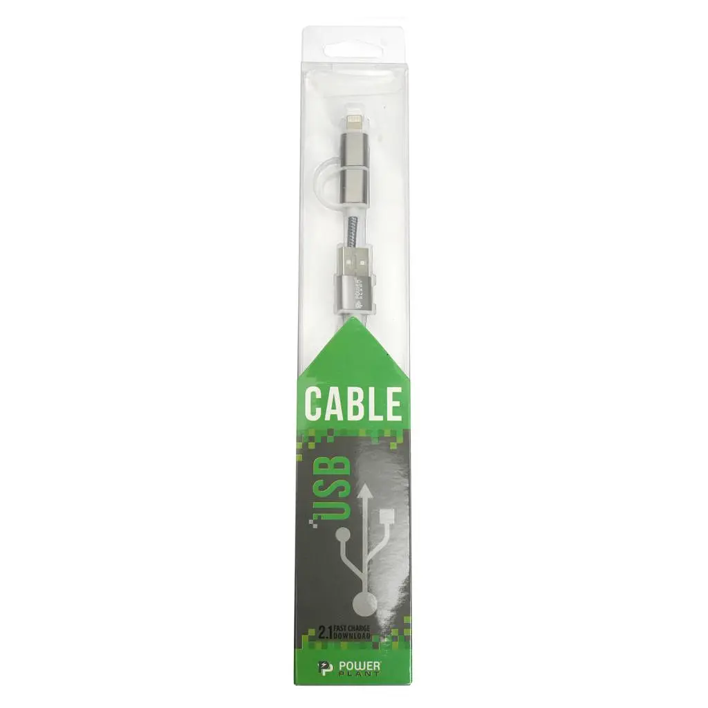 Дата кабель USB 2.0 AM to Lightning + Micro 5P 1.0m cotton PowerPlant (KD00AS1289) - фото 2