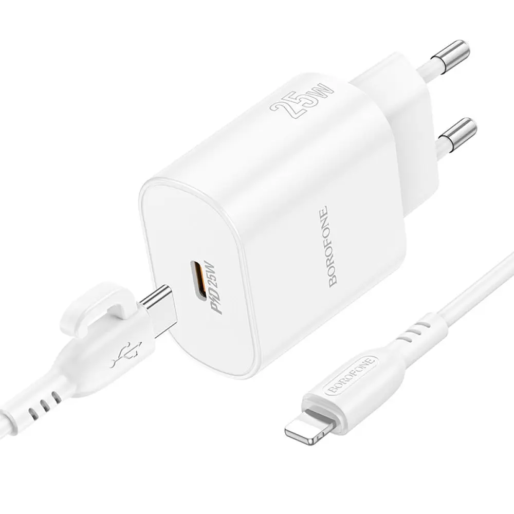 Зарядний комплект Borofone BA82A 1USB-C PPS/PD 25W QC3.0 Type-C to Lightning 1 м White (34483_3341412) - фото 3