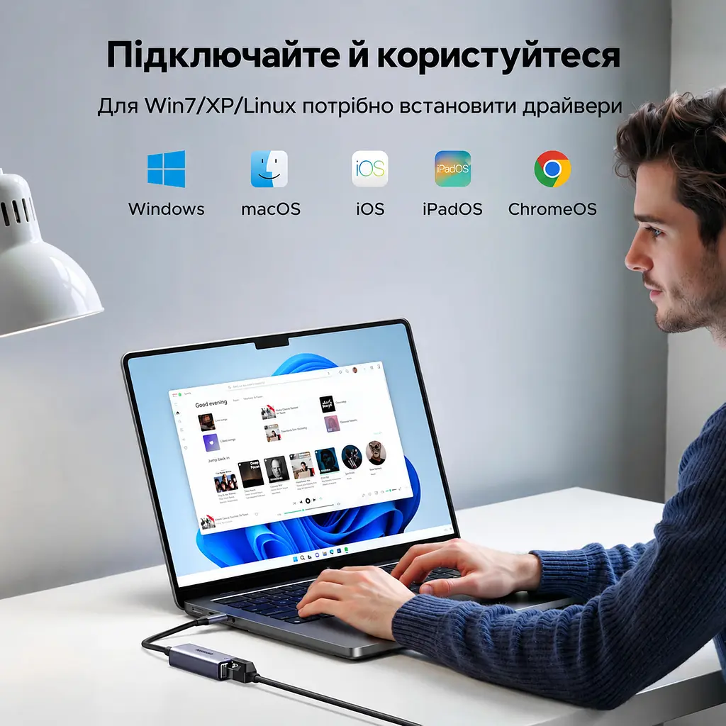 Мережевий адаптер UGREEN CM199 зовнішня мережева карта USB-C на RJ45 Ethernet 10/100/1000 Мбіт/с зі світлодіодним індикатором для Windows macOS та Linux сумісний зі Steam Deck та Nintendo Switch Lite чип AX88179B із вбудованим кабелем 0,1 м космічний сірий (50737) - фото 12
