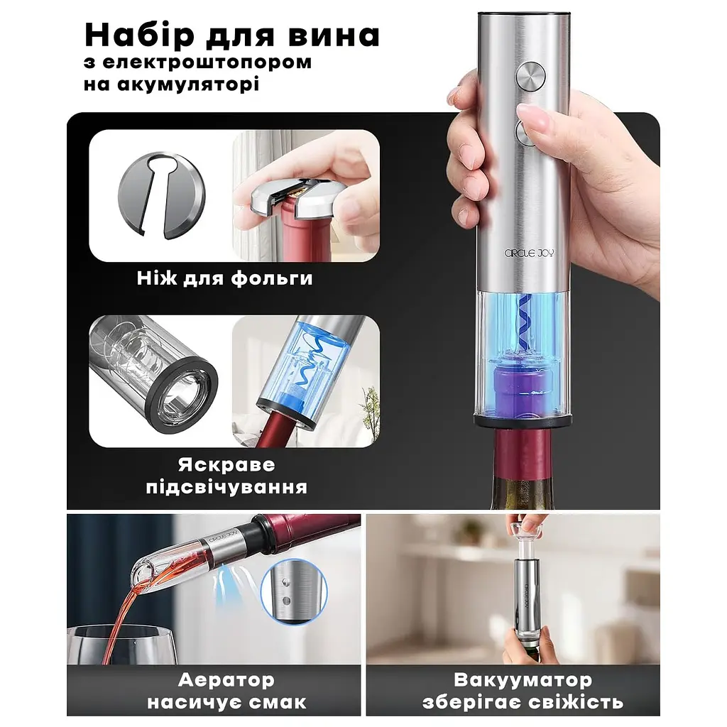 Набір для вина Xiaomi Circle Joy Stainless Steel Rechargeable Electric Wine Set (CJ-EKPQ-TZ01) - фото 4