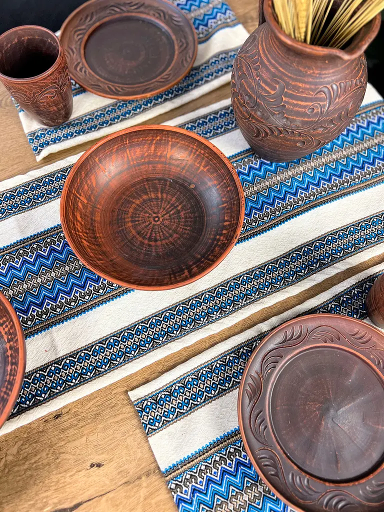 Комплект Ранер 140х30 см + салфетки 30х40 см 27 шт Рождественский льняной с украинским орнаментом Рандеву синий - фото 10