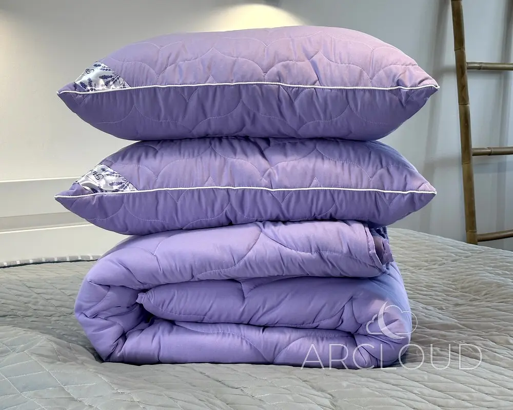 Ковдра зимова ArCloud Floral Lavander 170*205 у сумці + 2 подушки з кантом ArCloud Floral Lavander 50*70 у сумці + постільна білизна LARA бязь двоспальна модель на вибір - фото 2