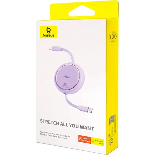 Кабель Baseus Free2Draw Mini Retractable Charging Cable Type-C to Type-C 100W 1m P10364500511-00 Purple - фото 6