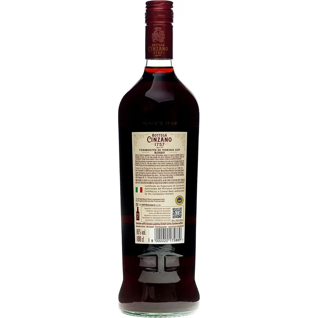 Вермут Bottega Cinzano Rosso, червоний, солодкий 1 л, 16% - фото 2