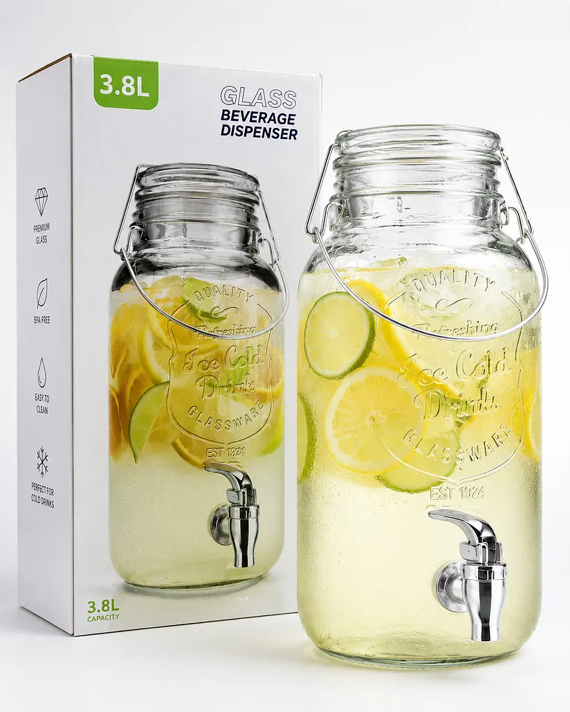Лимонадник Stenson скляний з краном “Ice Cold Drink” 3,8 л - фото 2