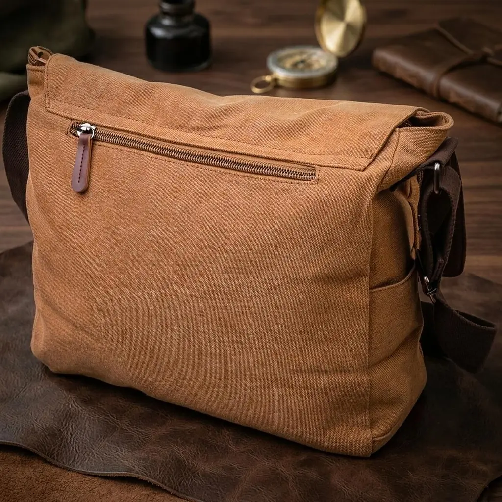 Велика сумка для ноутбука з клапаном із текстилю 21242 Vintage коричнева - фото 4