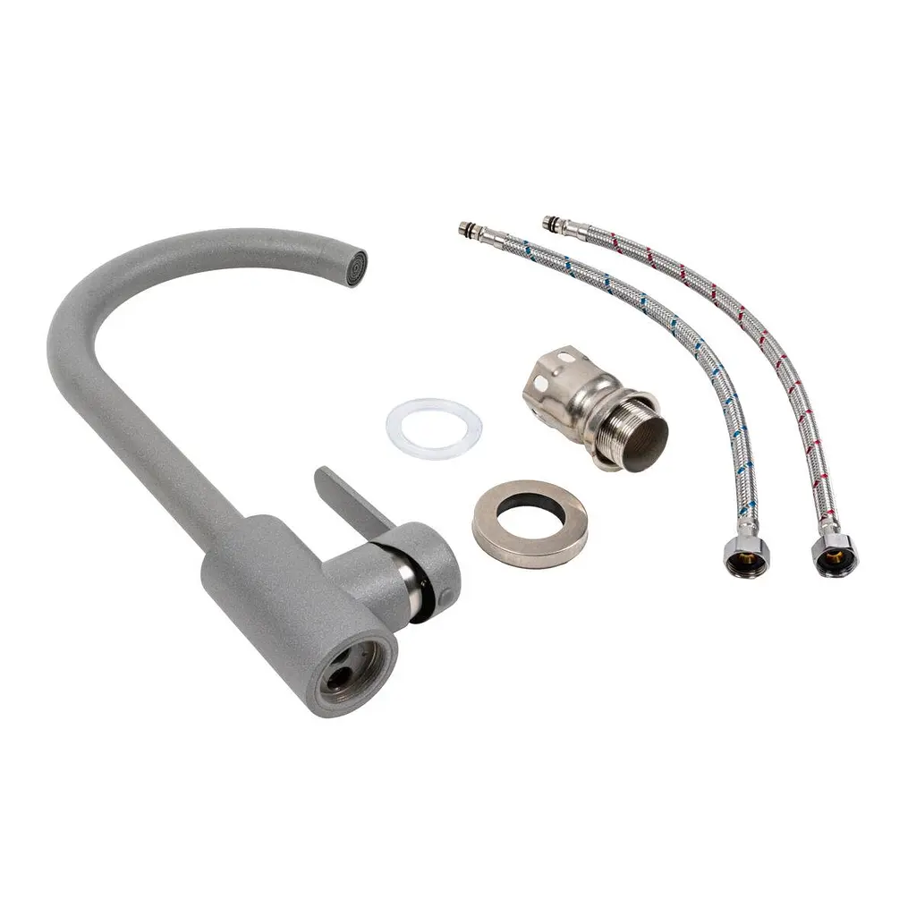 Змішувач кухонний Platinum 7990 NEST поворотний одноважільний з нержавіючої сталі сірий металік - фото 2