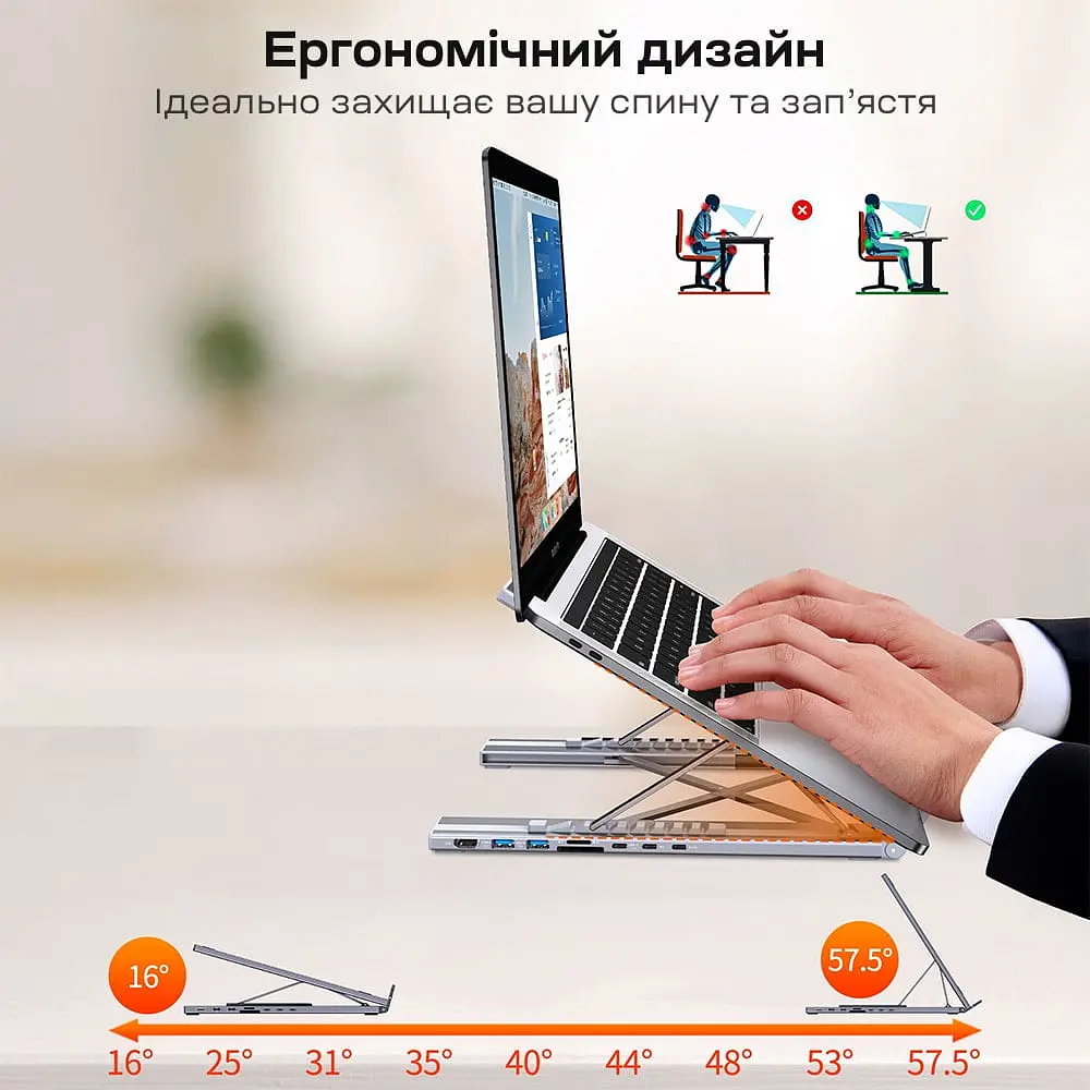 USB-C хаб-підставка 7-в-1 Choetech M57 HDMI 4K@30Hz, 2 USB 3.0, USB-C Data, USB-C PD 100W, SD-card, TF-card (43-00174) - фото 5