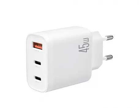 Мережевий зарядний пристрій XO L117 PD45W/QC18W (2 USB-C+1USB-A) з кабелем Type-C Білий - фото 2