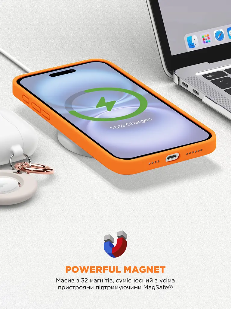 Силиконовый чехол с MagSafe для Apple iPhone 16 Pro, ICON2 MagCase, оранжевый, противоударный, панель с мягкой подкладкой, защита всего корпуса, поддержка беспроводной зарядки, совместим с защитными стеклами и пленками, ArmorStandart (ARM89279) - фото 9