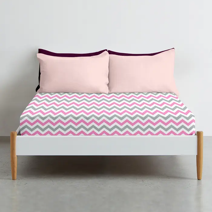 Простирадло Cosas полуторне 155х240 grey zigzag cs1, рожевий (ZigCreyRose_155) - фото 3