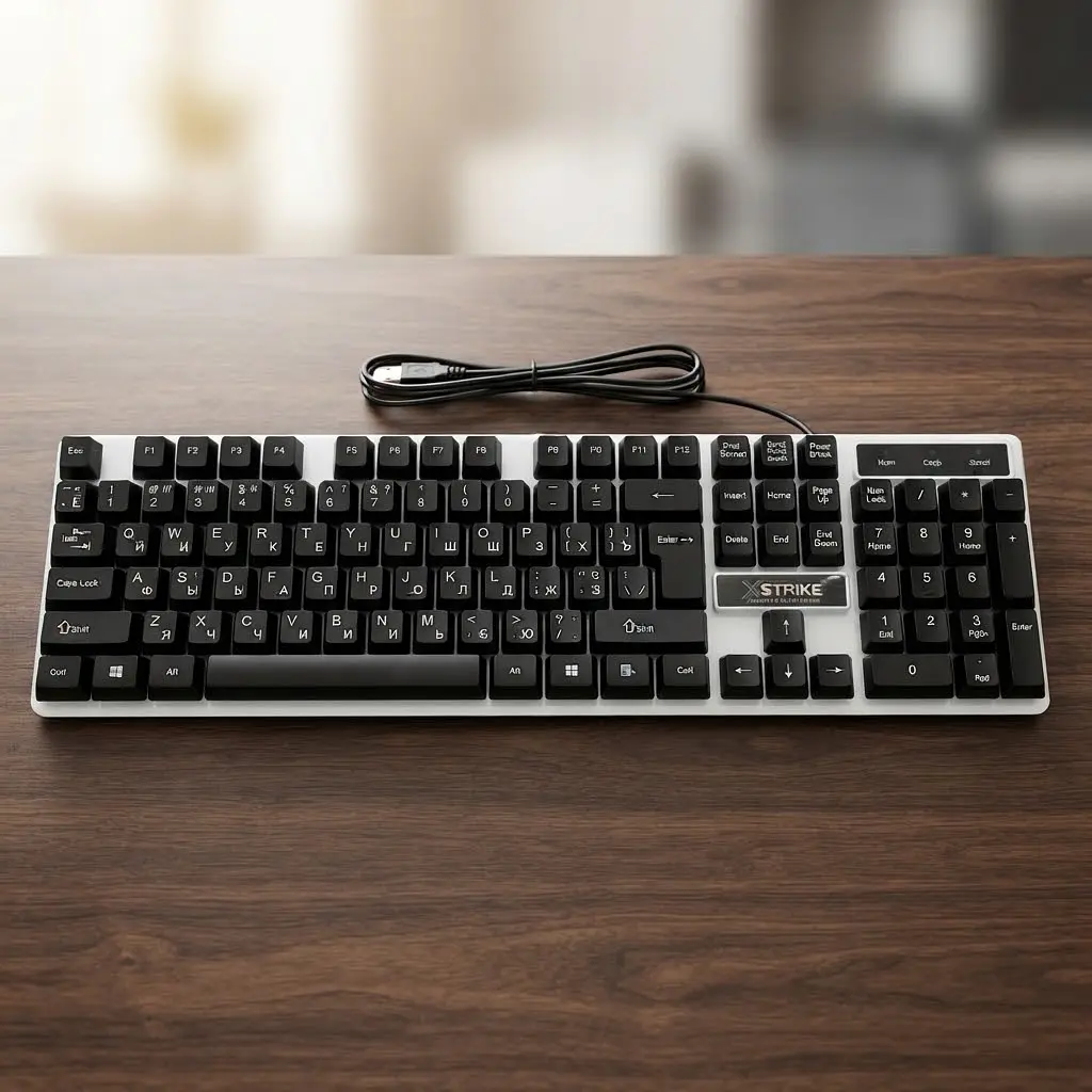 Повнорозмірна мембранна клавіатура провідна XSTRIKE X-1080 RGB USB із трьохмовною розкладкою UA/EN/RU та РГБ підсвічуванням та ніжками підключення USB-A 104 клавіші Чорний з сірим - фото 2