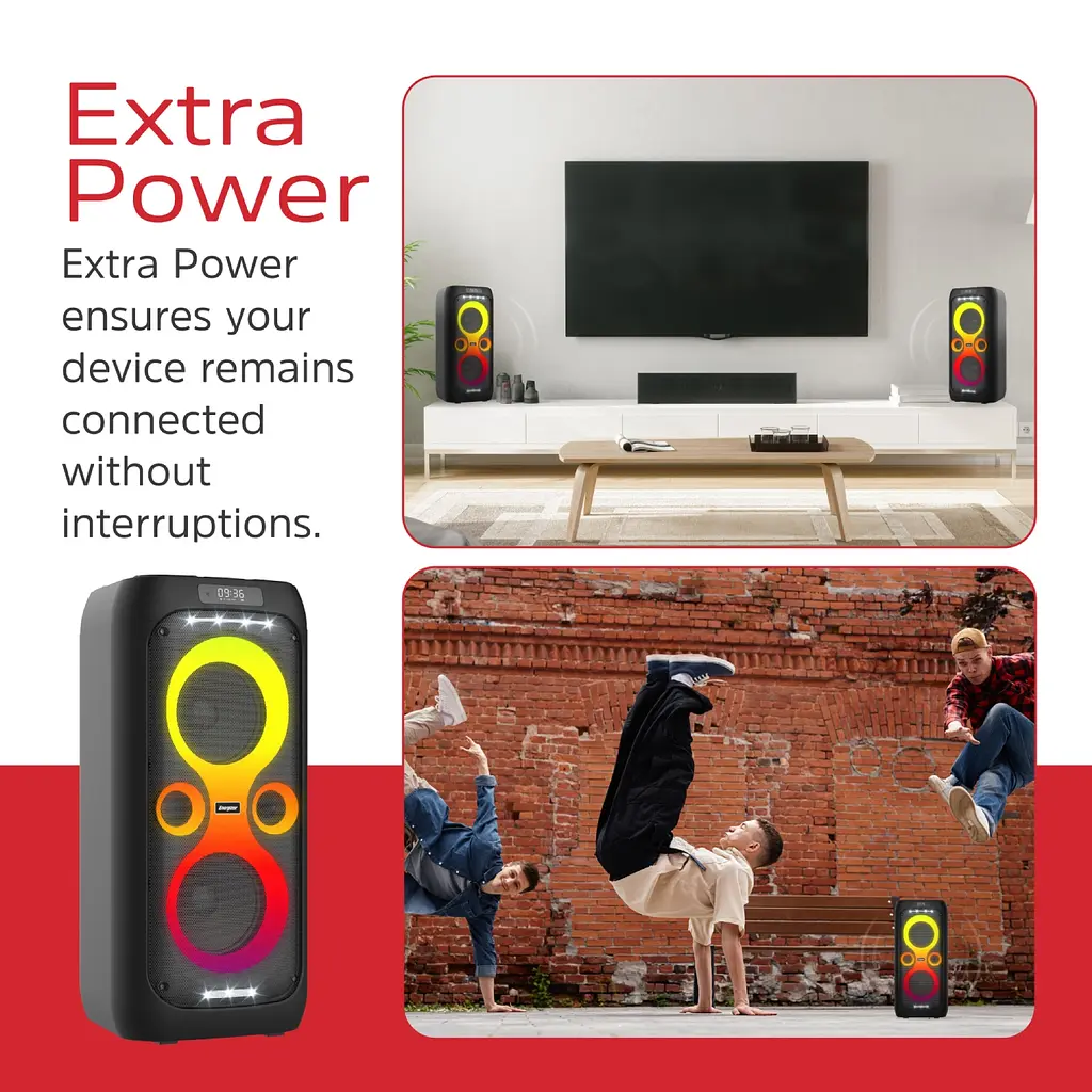 Акустична система 1.0 Energizer 50Вт Bluetooth 5.3/RMS/TF/USB/AUX/TWS/MIC, Dual 6.5” Drivers чорна - фото 8