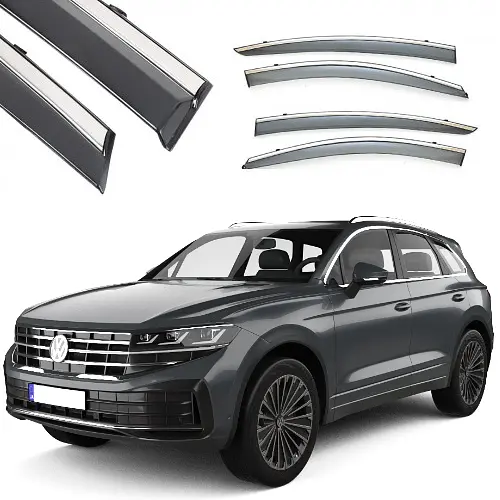 Дефлектори вікон вітровики Benke для Volkswagen Touareg III 2018- Хром Молдинг З Нержавіючої Сталі 3D