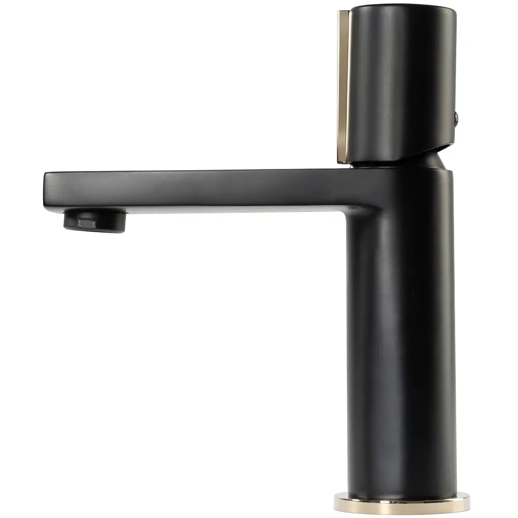 Змішувач для умивальника Rea Icon black L.gold чорний низький REA-B5680, Чорний - фото 3