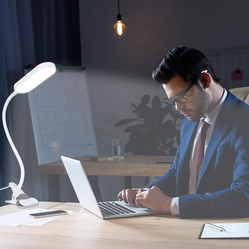 Гнучка світлодіодна лампа для читання регульоване затискне світло з 3 колірна температура регульована яскравість - фото 3