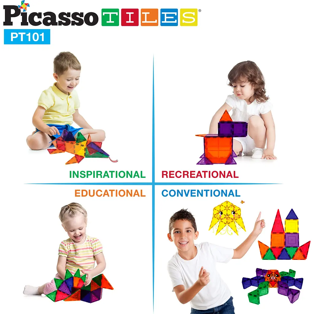 Конструктор магнитный Picasso Tiles Magnetic Building Blocks 101 деталь (PT101) - фото 7