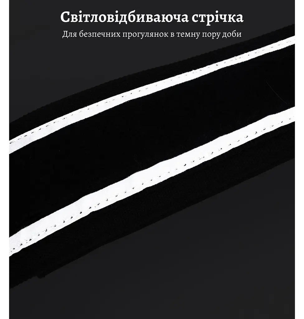 Нашийник для собак Woofy, нейлоновий з металевою пряжкою-фастекс, світловідбиваючий, чорний М - фото 6